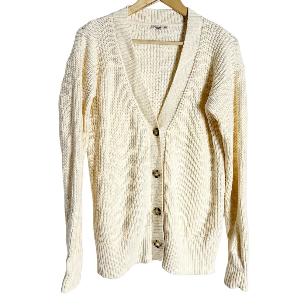 Faherty Cuddle V-Neck Button Front Cream Knit Car… - image 3